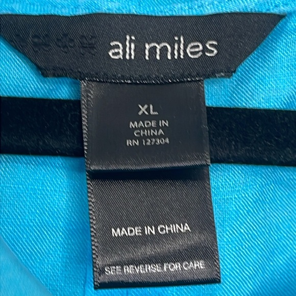 Ali Miles Womens LinenTunic Blouse 3/4 Sleeve Cowl Neck Blue Size XL Lagenlook - Picture 9 of 10